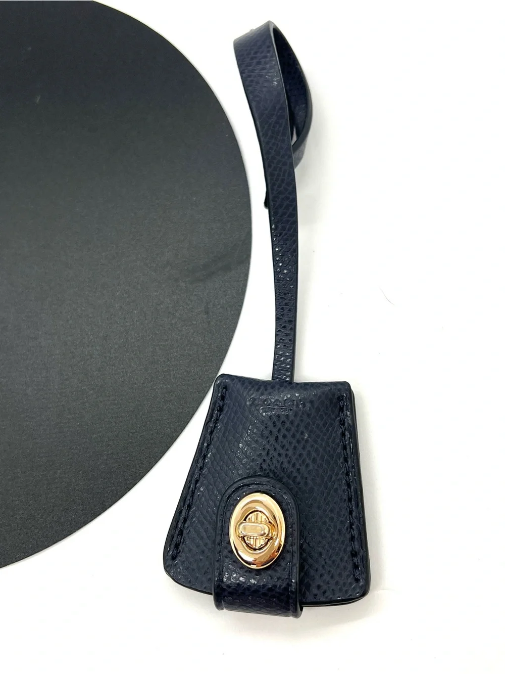 Coach Dark Navy Lizard Embossed Leather Turnlock Clochette Bag Charm Key Fob